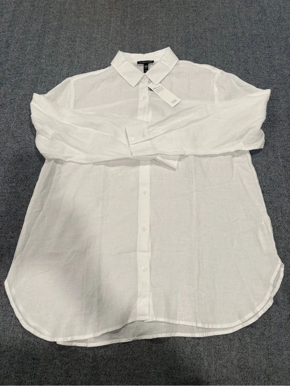 Eileen Fisher Organic Handkerchief Linen Classic Collar Shirt | color: white | M - Picture 3 of 9